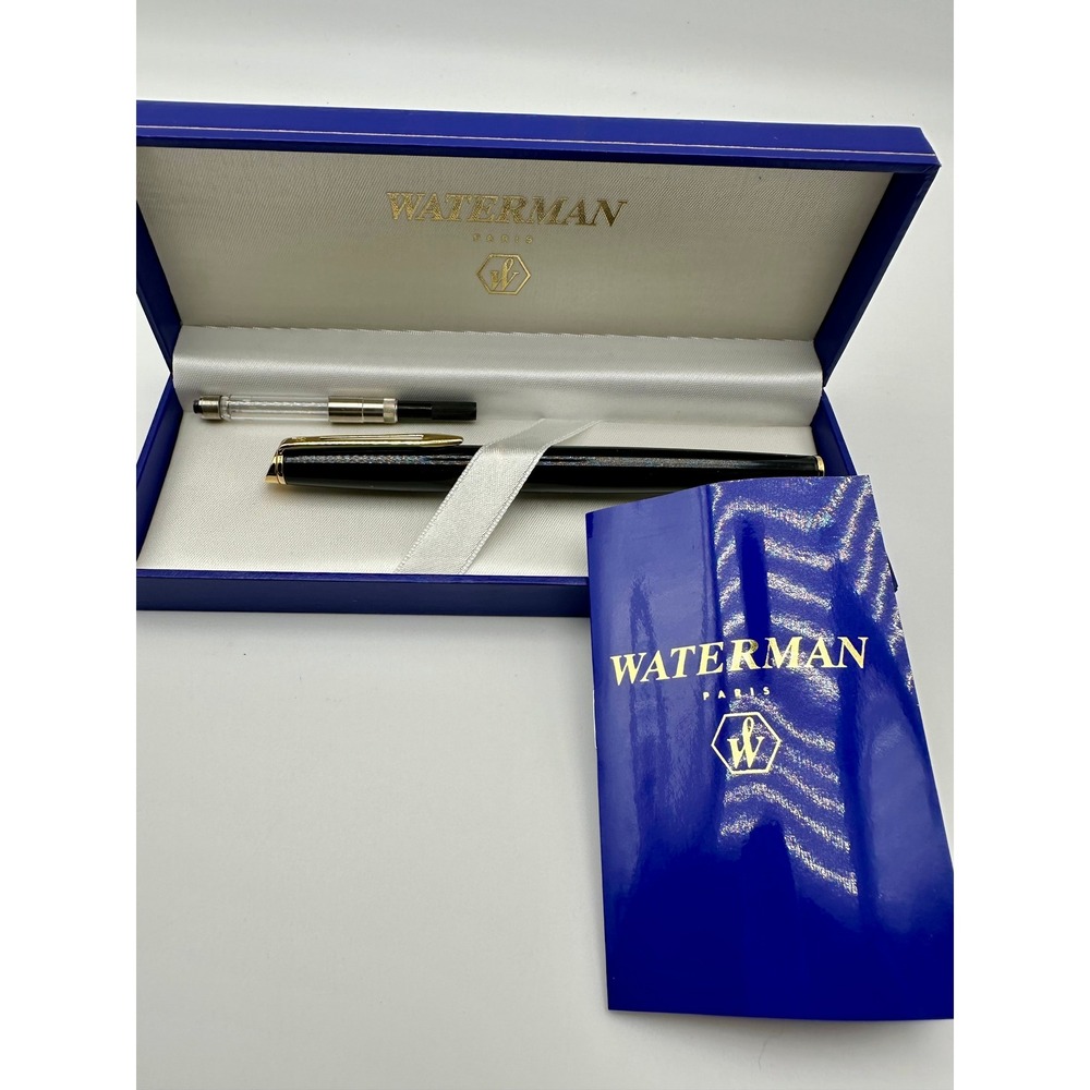 Waterman Exclusive Fountain Pen Unisex Slim Black Gold 18k Nib Vintage 80s